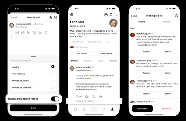 Threads Provides Reply Approvals, Exercise Feed Filters