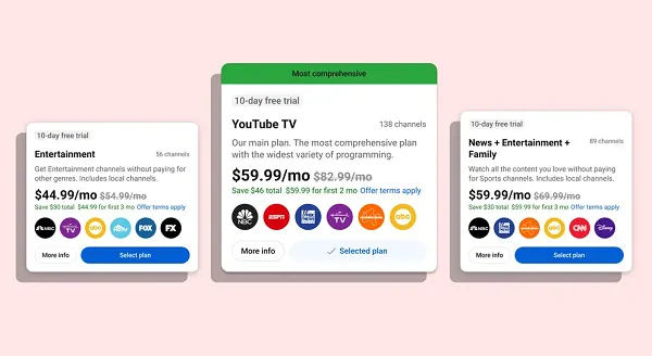 YouTube Pronounces New Subscription Packages for YouTube TV